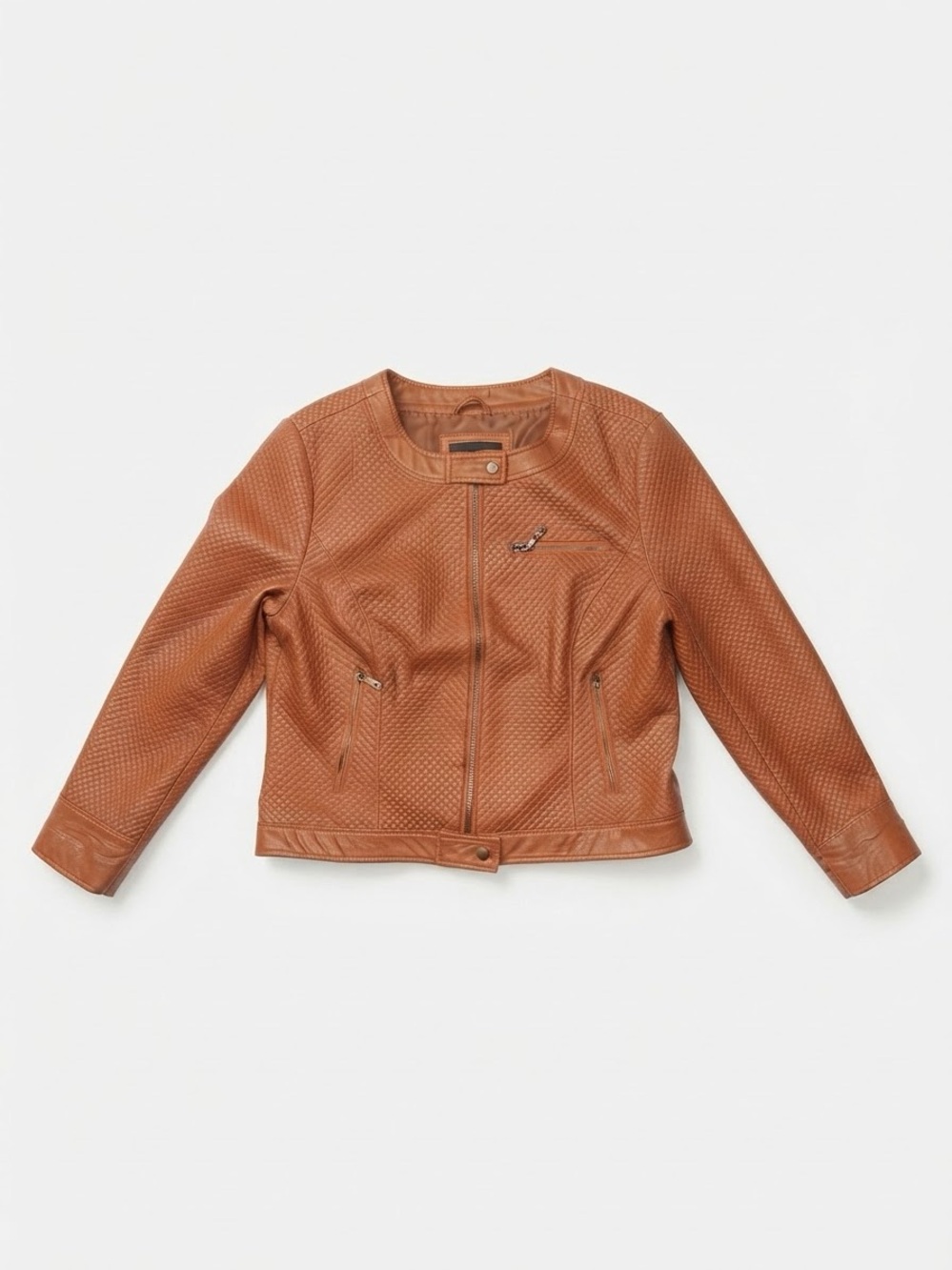 Yoki New York Cognac Brown Quilted Faux Leather Moto Jacket (Size XL)